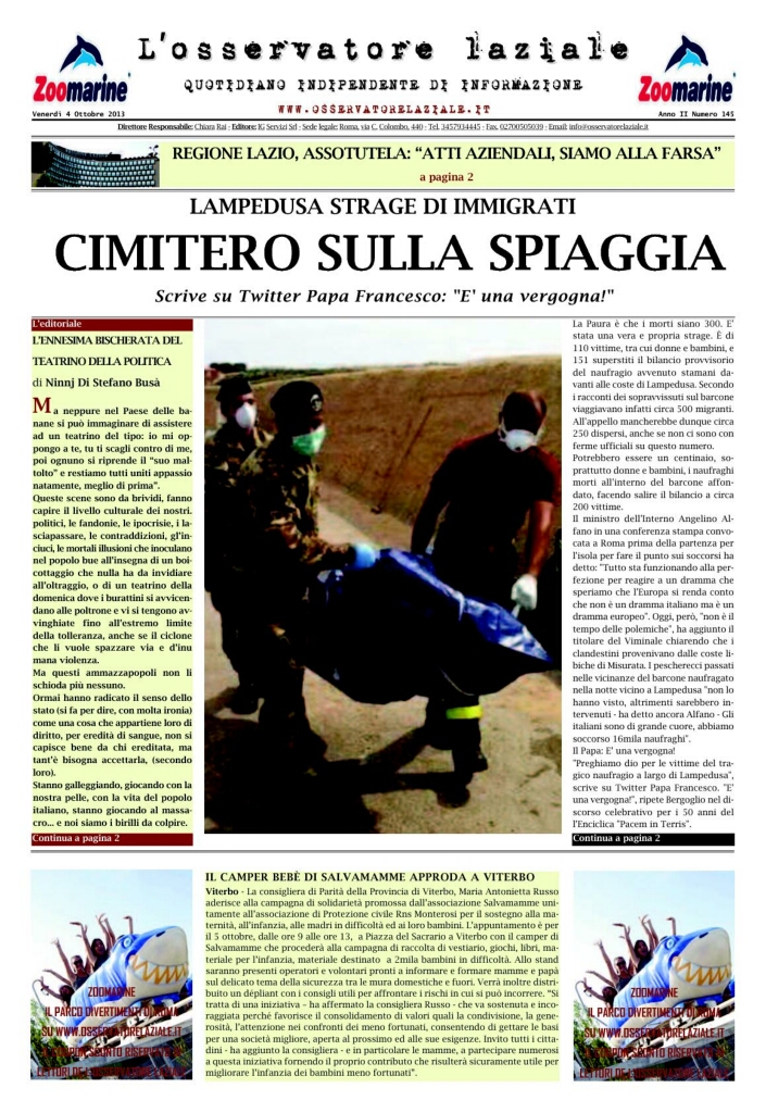 L'osservatore d'Italia edizione del 4 Ottobre 2013